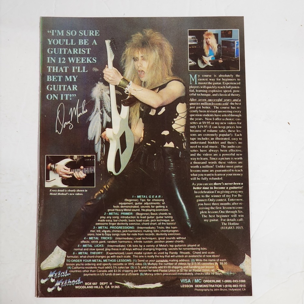 Vintage Print Ad Doug Marks Metal Method rock guitar clipping 1990 8x10